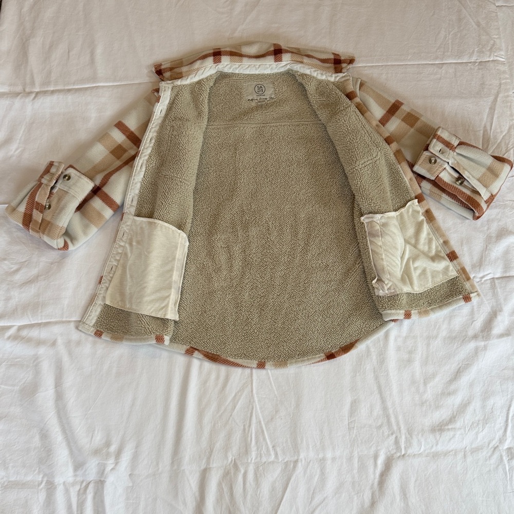 Women’s Sage Collective Fleece Shacket In Tan/Rust Combo Size Small - Picture 8 of 13